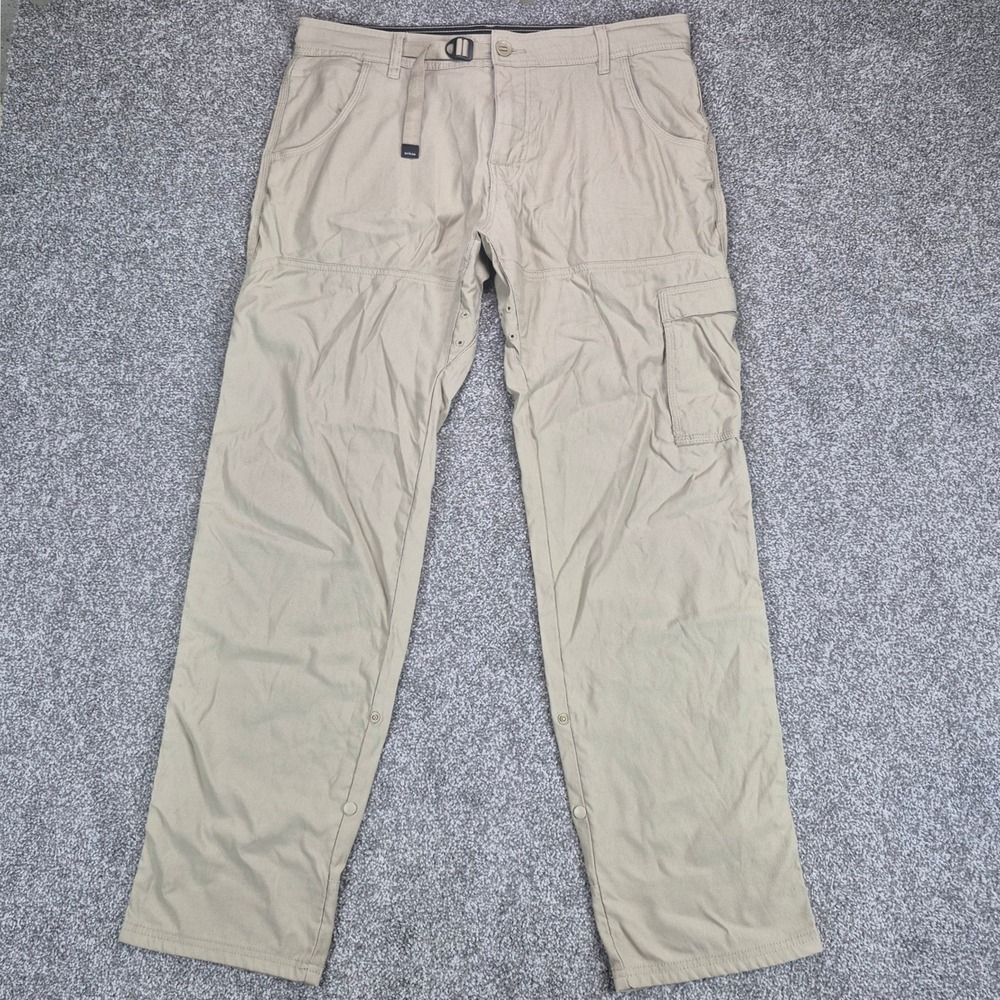 Prana Stretch Zion Slim Pant II Mens 35x32 Tan Belted Cargo Hiking Outdoor